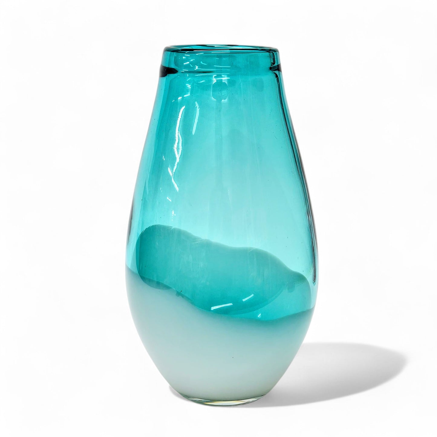 Large Blown Glass Vase Aqua Blue Green and Milk White Glass 10.5 Inches Tall