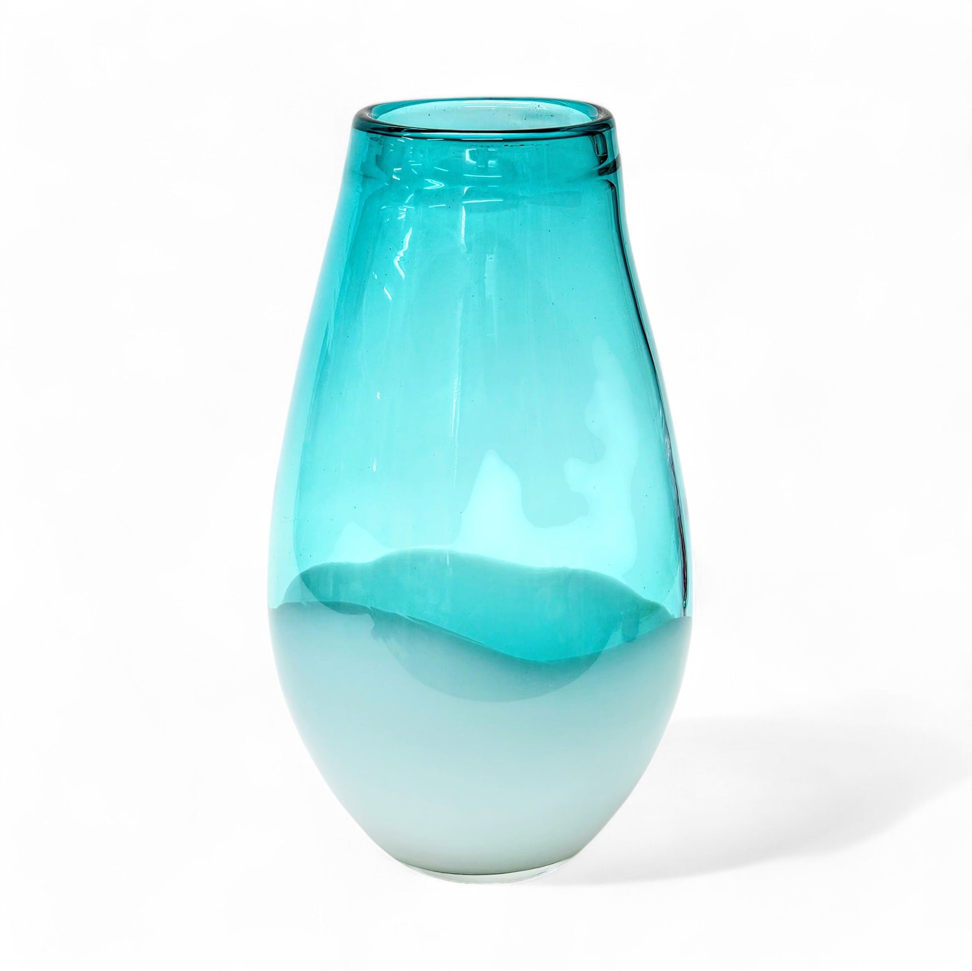 Large Blown Glass Vase Aqua Blue Green and Milk White Glass 10.5 Inches Tall