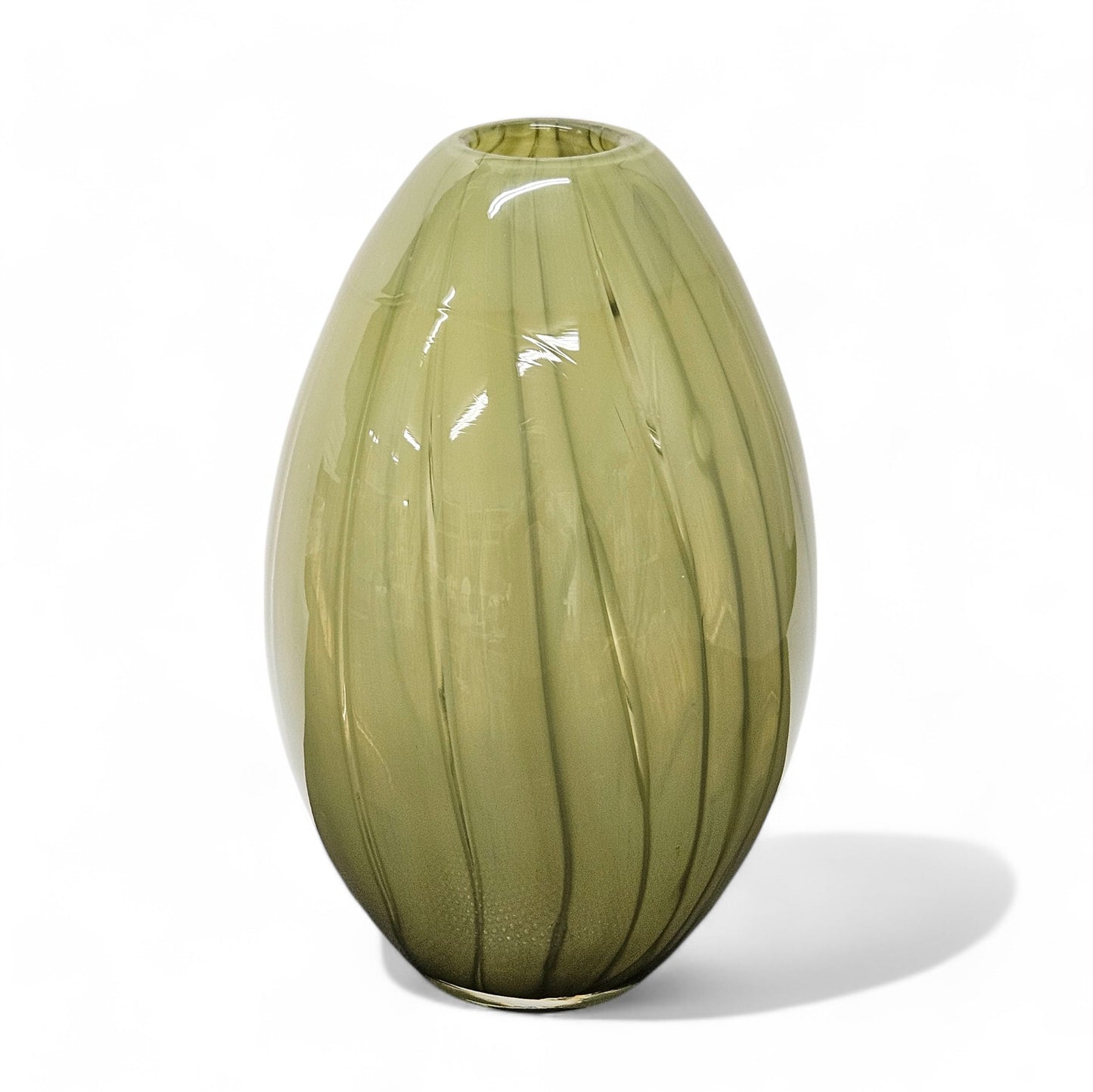 11” Hand Blown Glass Art Vase in Light Moss Green | Encased Studio Glass Vase