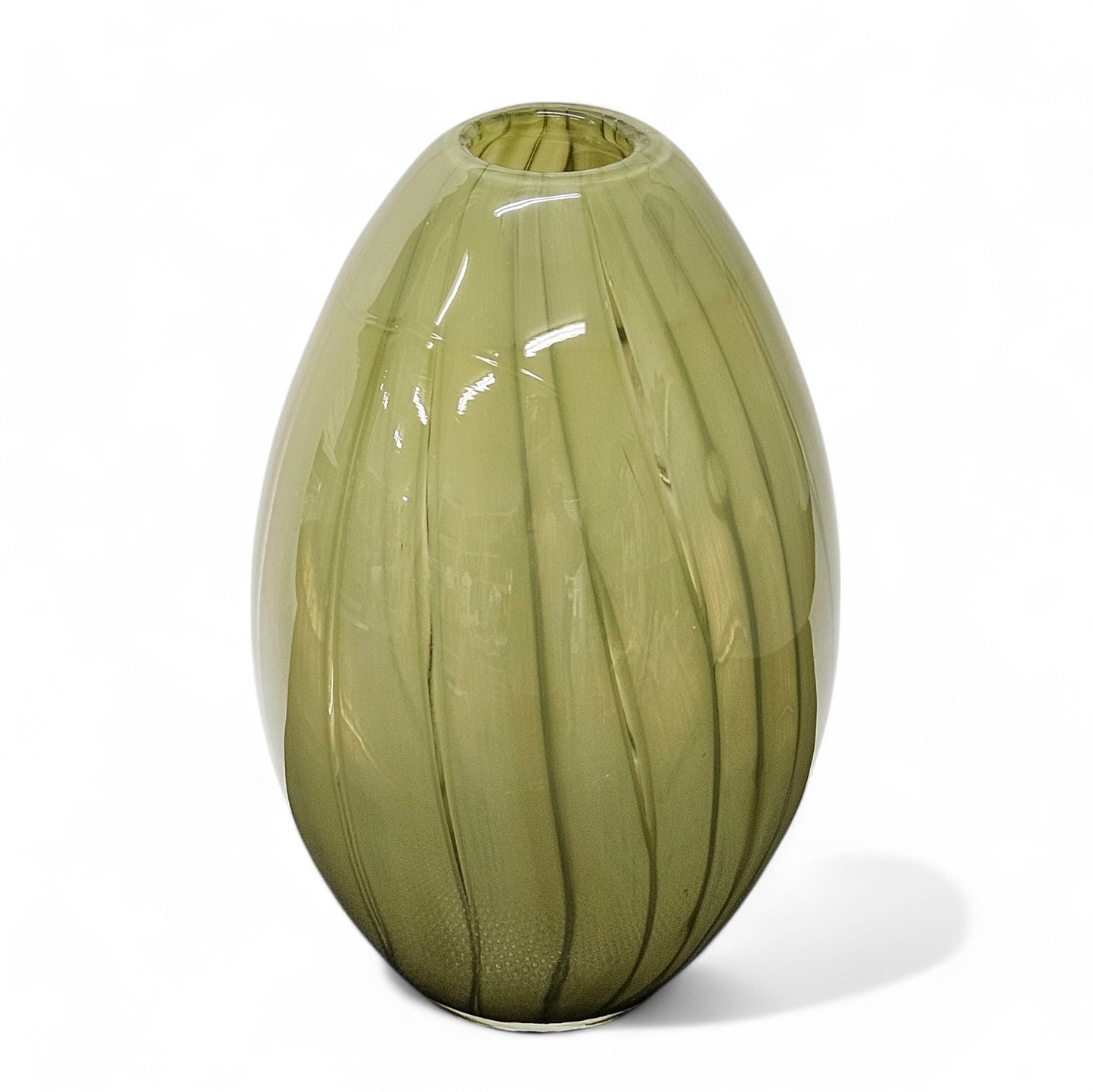 11” Hand Blown Glass Art Vase in Light Moss Green | Encased Studio Glass Vase