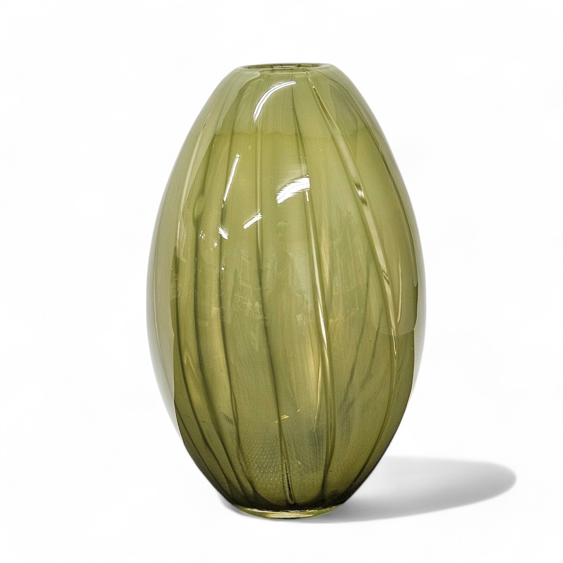 11” Hand Blown Glass Art Vase in Light Moss Green | Encased Studio Glass Vase