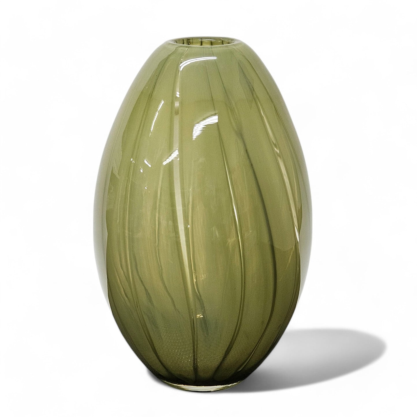 11” Hand Blown Glass Art Vase in Light Moss Green | Encased Studio Glass Vase