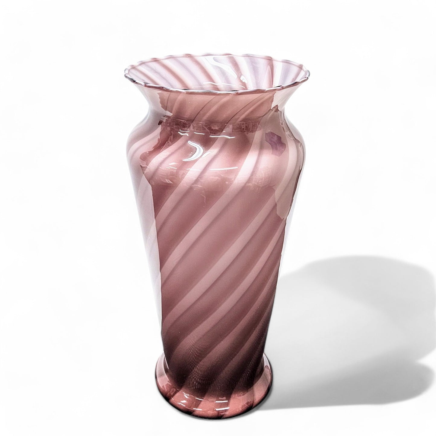 14.75” Hand Blown Glass Art Vase in Burgundy & Pink | Encased Studio Glass Vase