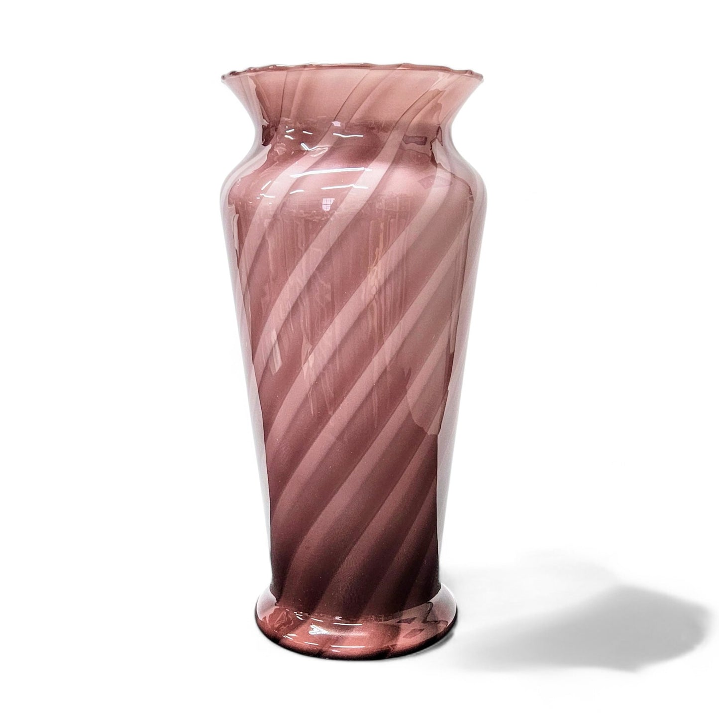 14.75” Hand Blown Glass Art Vase in Burgundy & Pink | Encased Studio Glass Vase