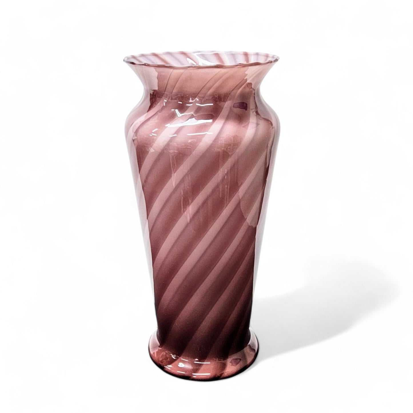 14.75” Hand Blown Glass Art Vase in Burgundy & Pink | Encased Studio Glass Vase