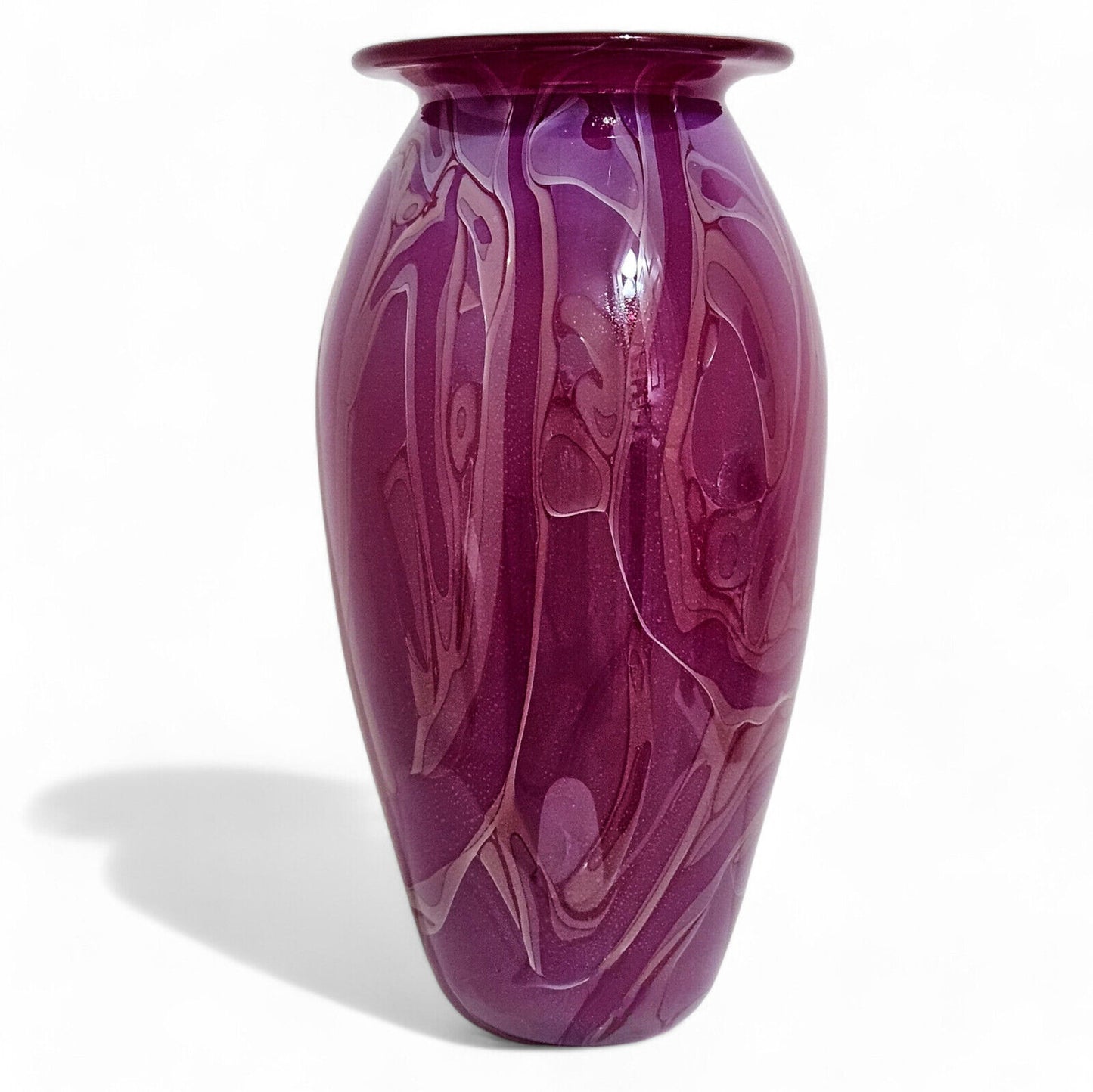 Robert Eickholt Blown Glass Art Vase | Signed 2002 | Magenta Purple | 11" Tall