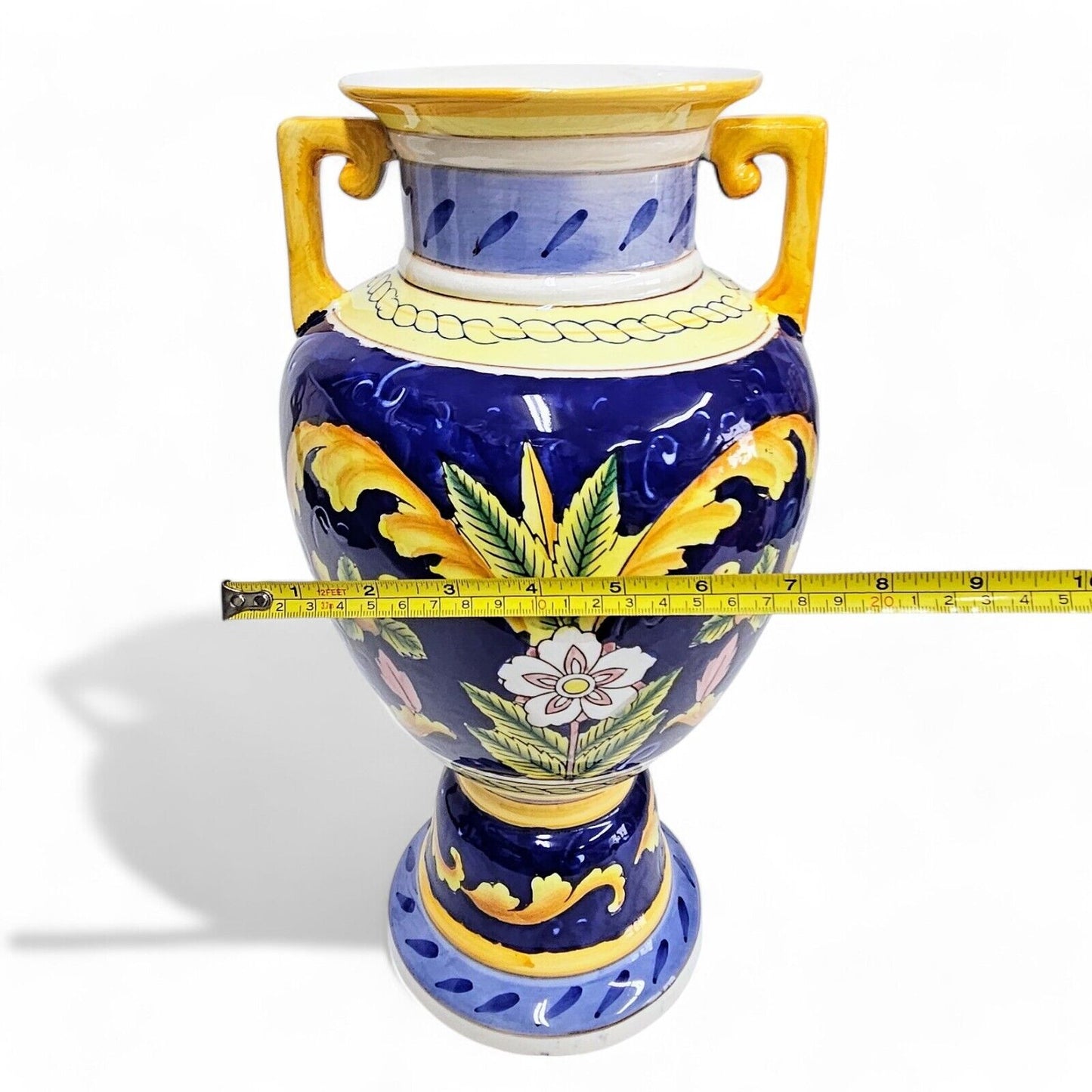 Large Italian Hand Painted Vase | Majolica - Deruta (?) | 15 Inches Tall