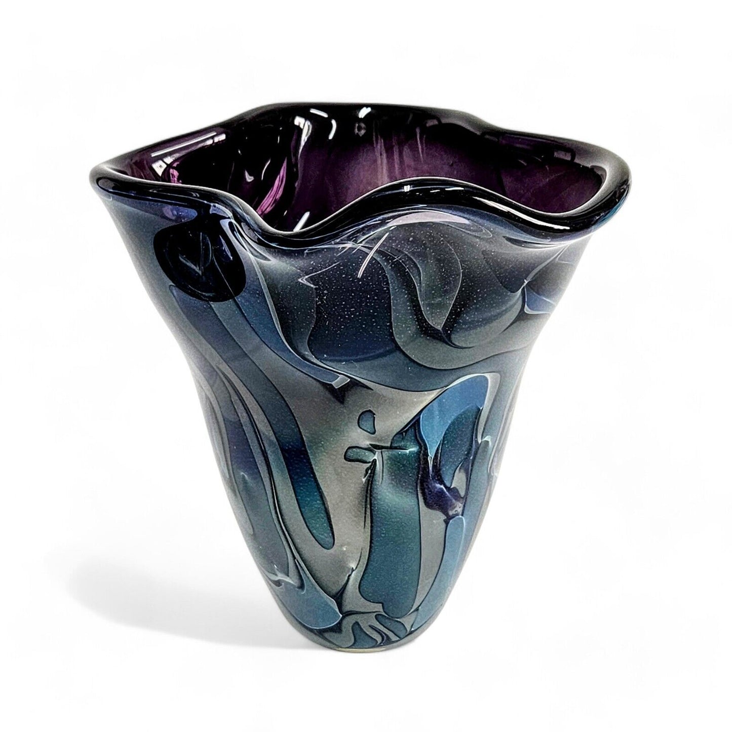 Robert Eickholt Blown Glass Vase | 7 Inches Tall | Cosmic Blue Series(?) Signed