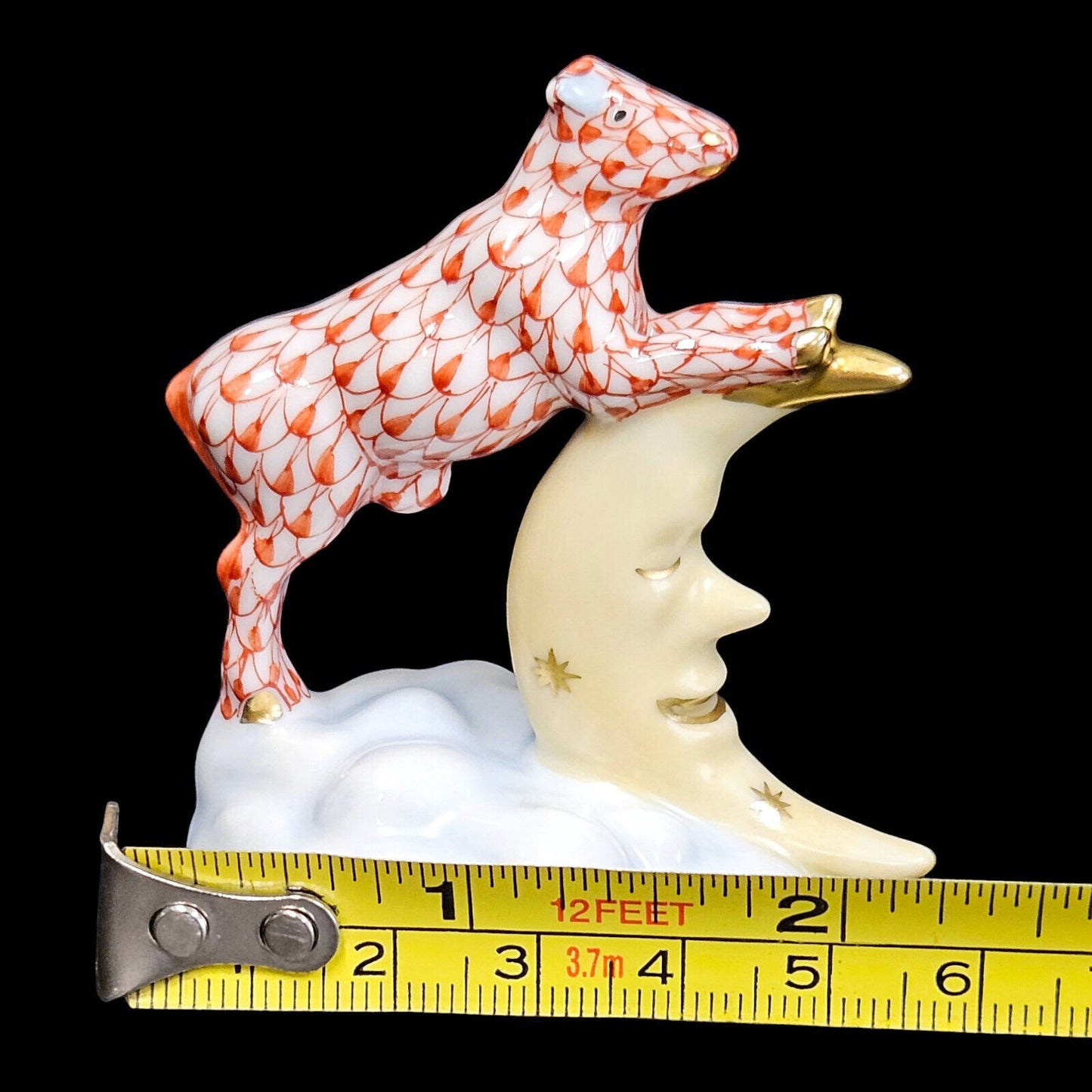 Herend The Cow Jumped Over The Moon Figurine in Rust with 24 Karat Gold Accents