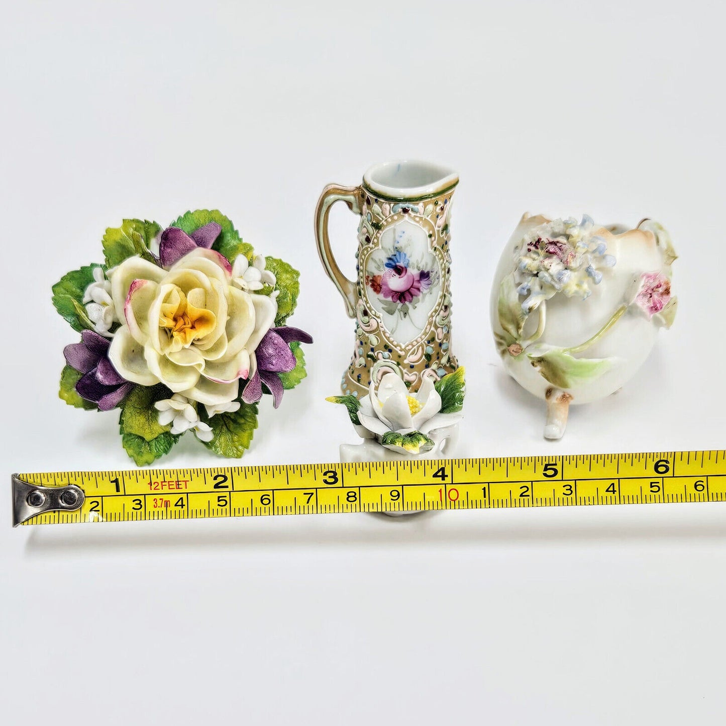 Lot of 4 Porcelain Miniatures including Antique Meissen (?) Pitcher