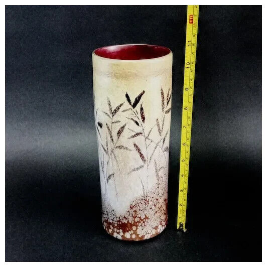 Richard Satava Vase Blown Glass Art Iridescent Bamboo - Signed - Dated 1988