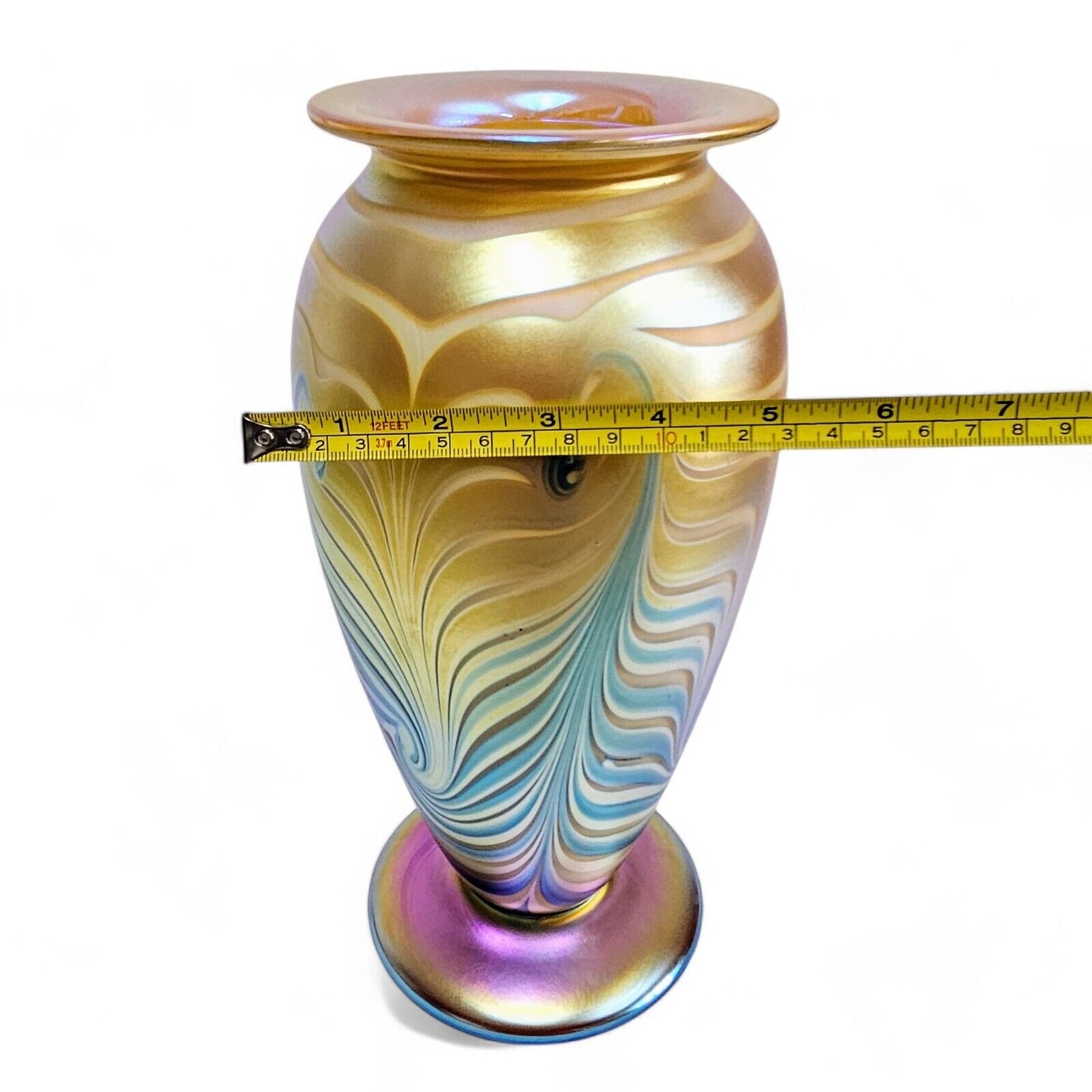 Robert Eickholt Blown Glass Vase | 11.5 inch Signed Dated 2003 | Pulled Feather