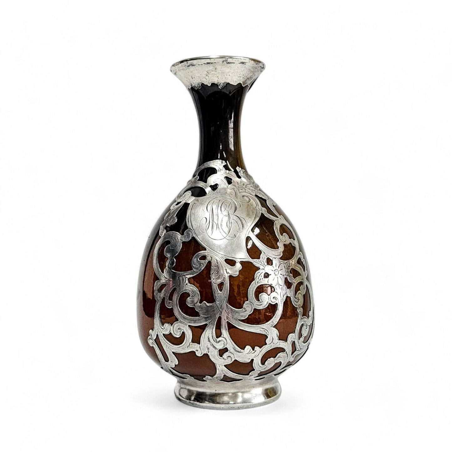 Rookwood Pottery & Gorham Fine Silver Overlay Monogram Vase Late 18th Century
