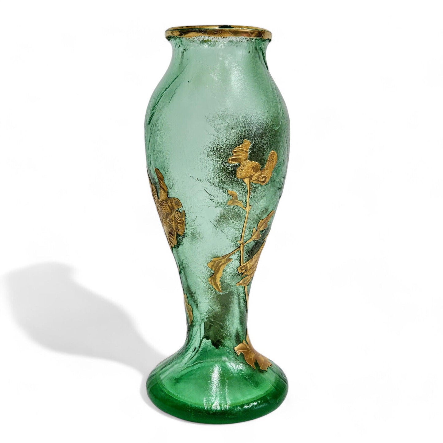 Mont Joye Acid Etched Vase Gold Gilt | Early 20th Century Backstamp