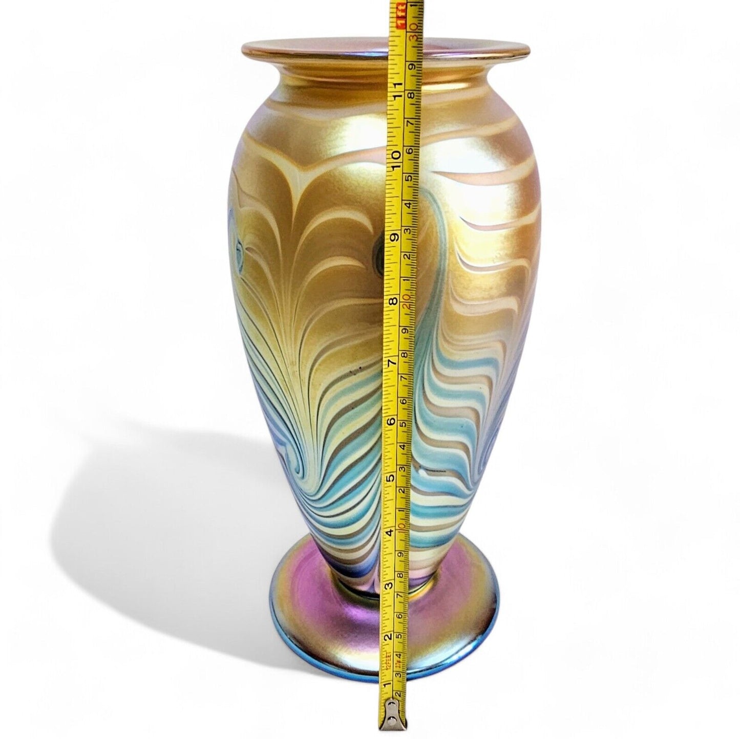 Robert Eickholt Blown Glass Vase | 11.5 inch Signed Dated 2003 | Pulled Feather