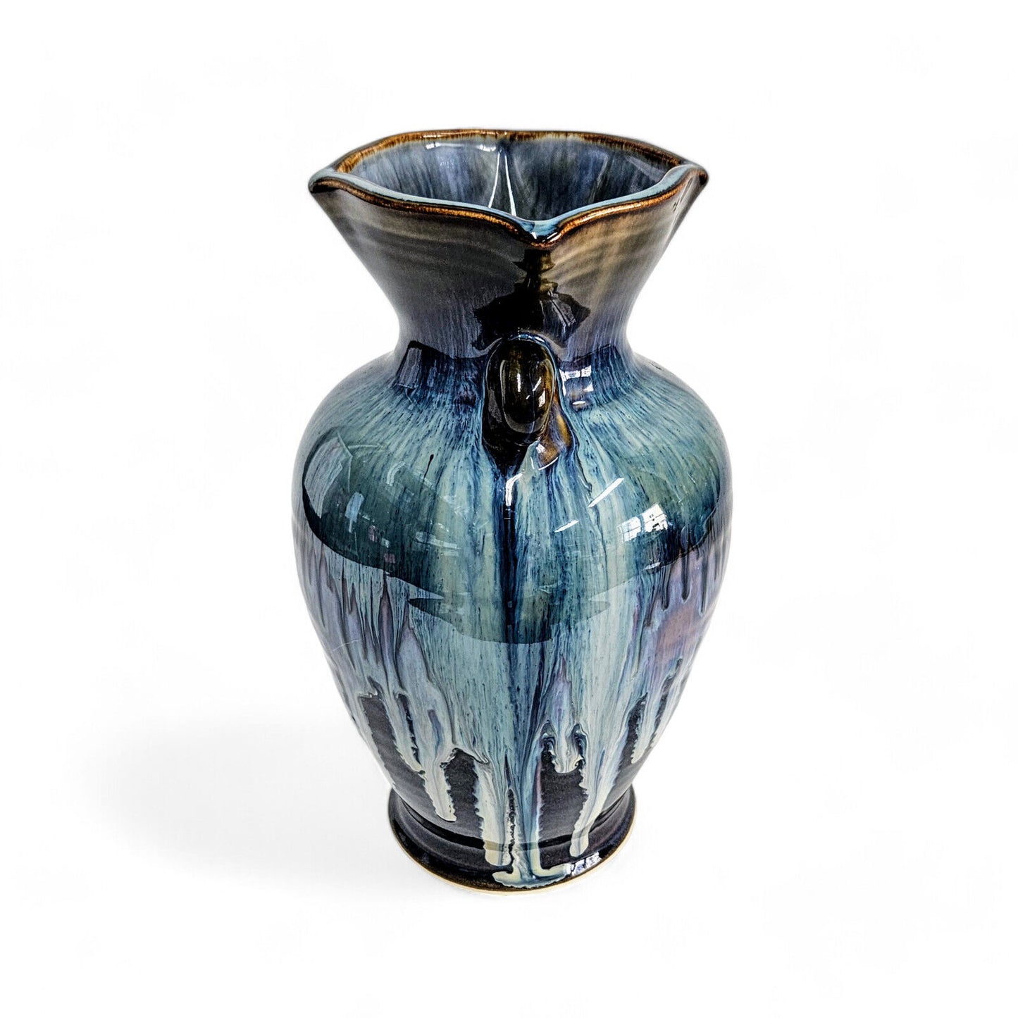 Bill Campbell Pottery Vase in Blues and Purple Drip Glaze | 9.5 Inches Tall