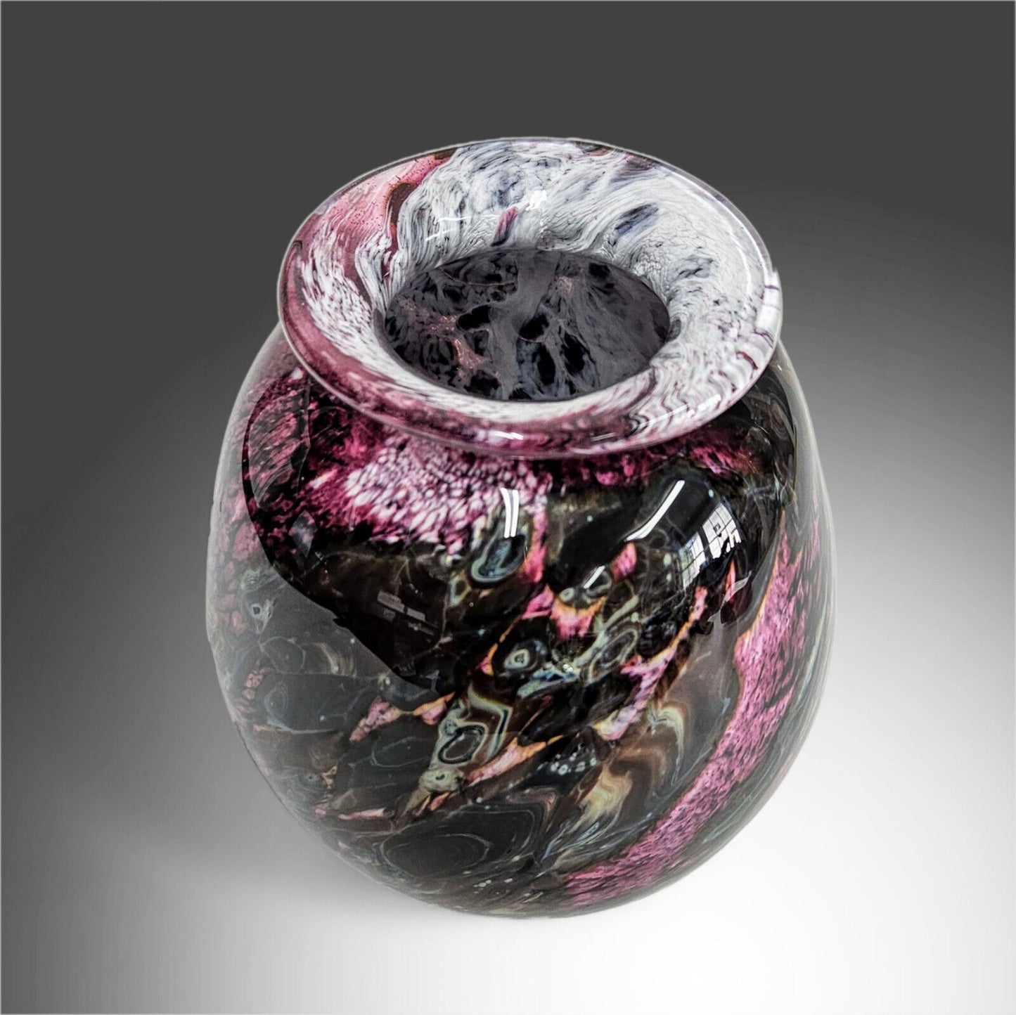 Robert Eickholt Glass Art Vase Magnificent Pink Gray Black Abstract Signed Dated