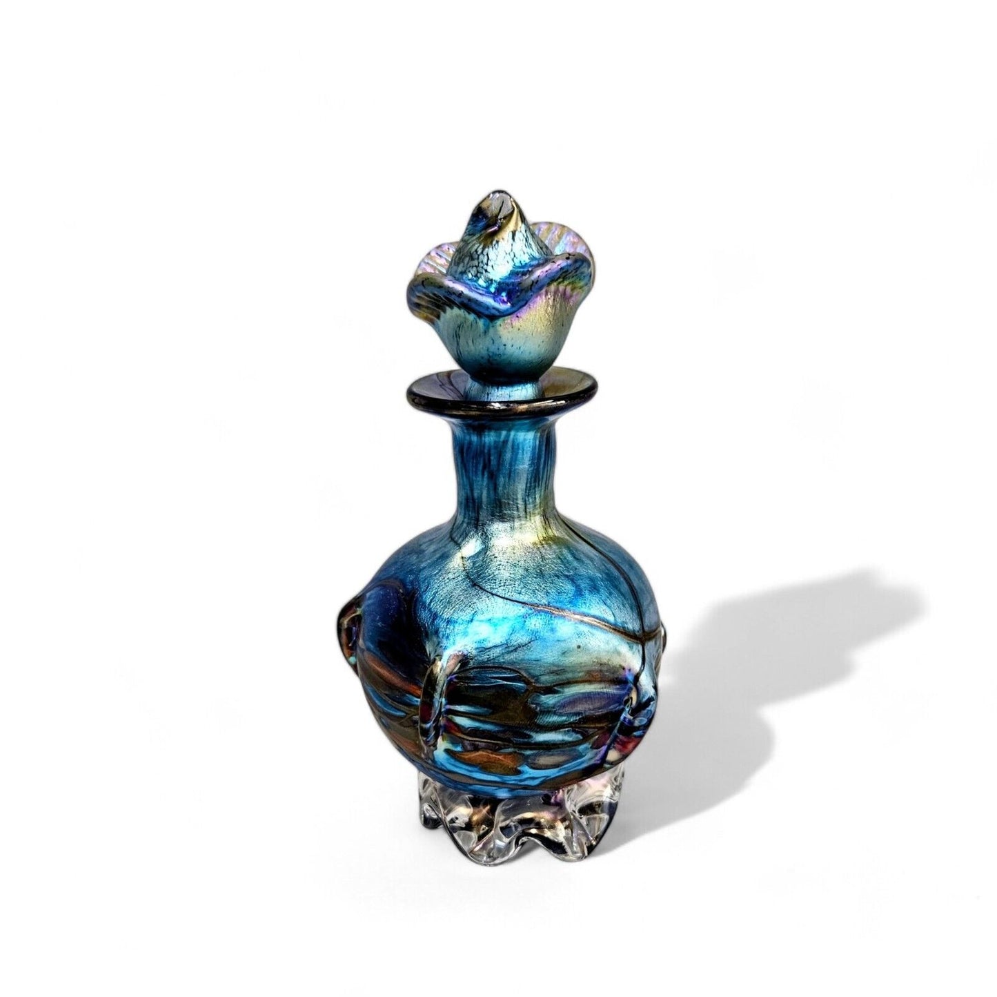 Saul Alcaraz Blue Luster Iridescent Art Glass Perfume Bottle - Signed