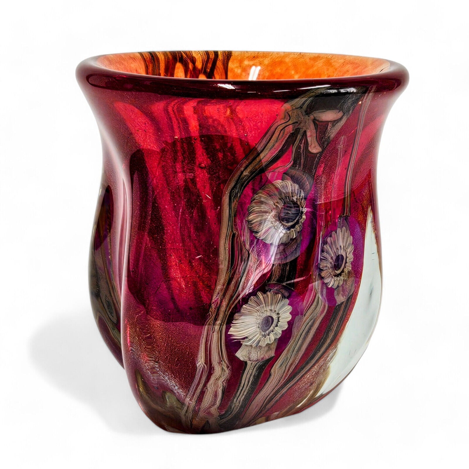 Robert Eickholt Glass Art Vase Signed Dated 2003 | Red Abstract Dichroic Glass