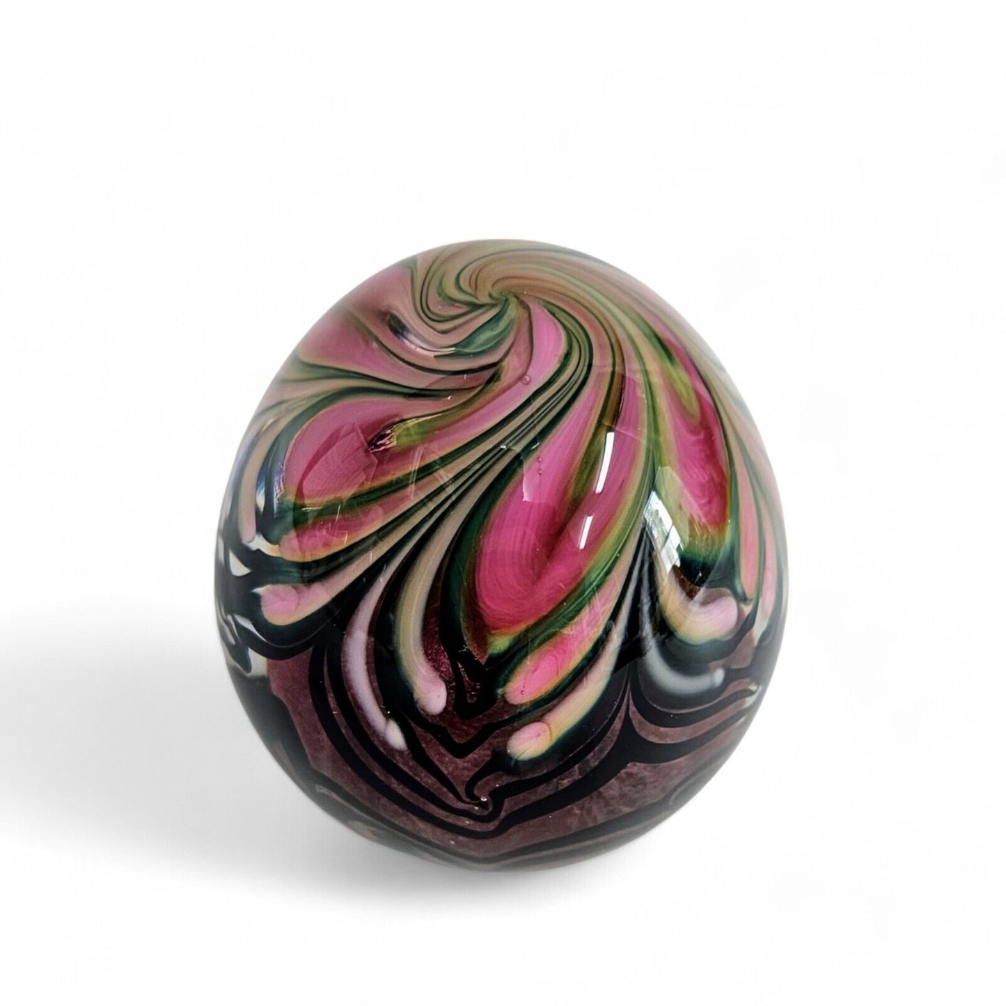 Jeremy Stout/Lotton Glass Swirled Paperweight | Pink/Black Signed 2009