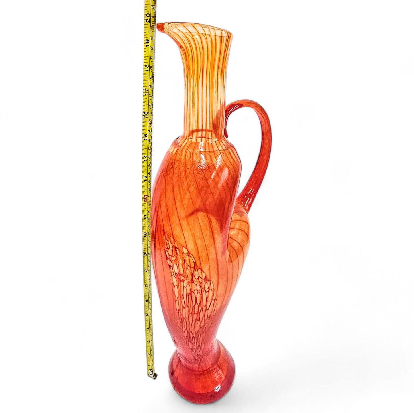 Kjell Engman Kosta Boda Corfu Red Orange Art Glass Pitcher Vase 19.5 Inches 2005