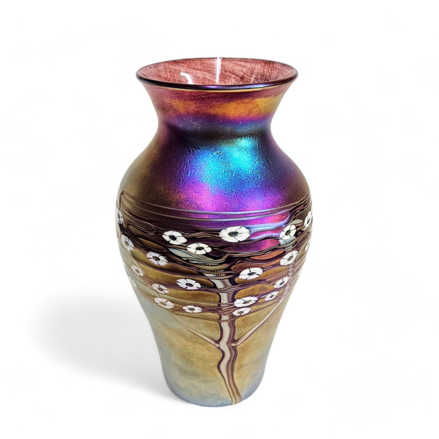 Blown Glass Art Large Vase | Zellique Studio Art Glass Iridescent Blossoms