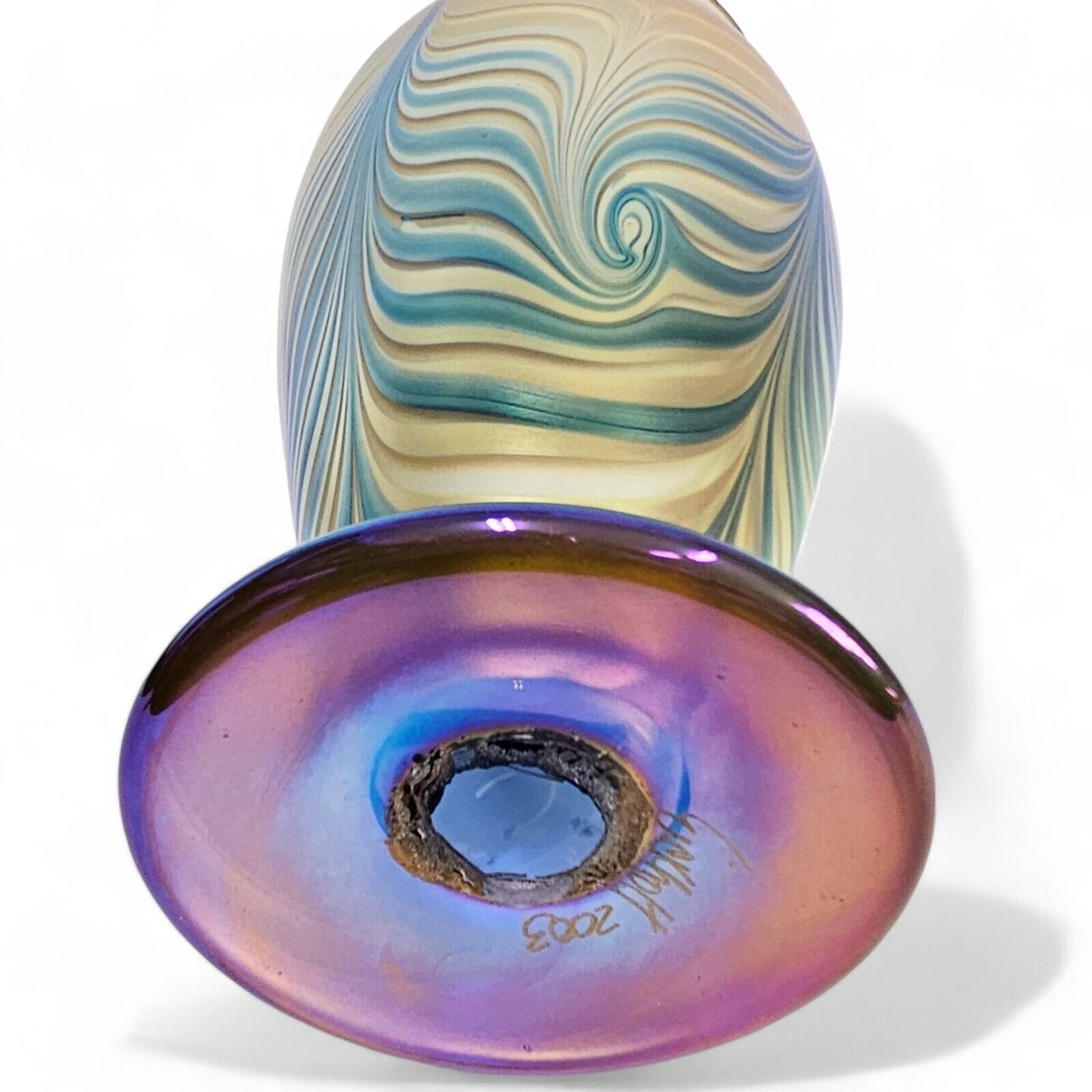 Robert Eickholt Blown Glass Vase | 11.5 inch Signed Dated 2003 | Pulled Feather