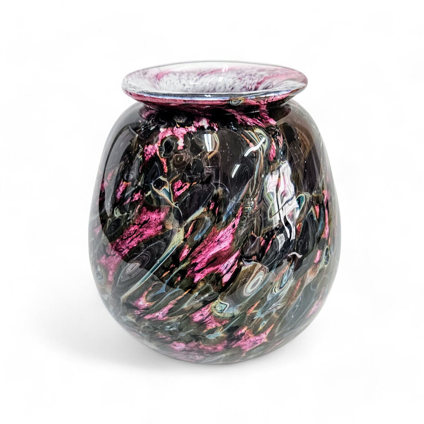 Robert Eickholt Glass Art Vase Magnificent Pink Gray Black Abstract Signed Dated