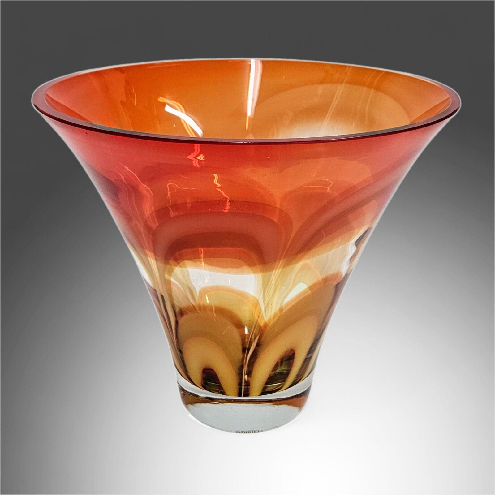 Waterford Evolution Art Glass Crystal Flared Vase in Red Amber 8.75 x 9.75 Wide