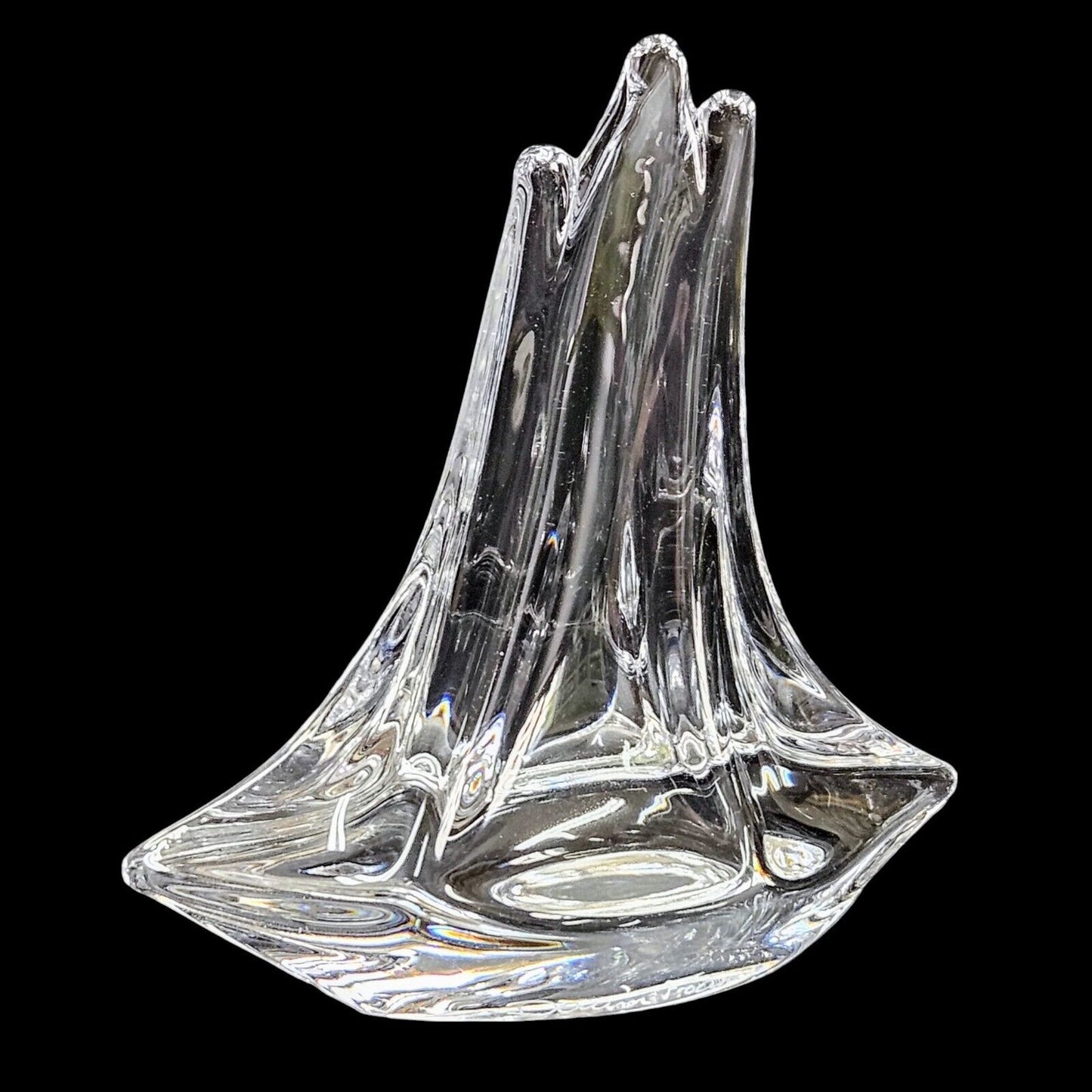 Daum France Crystal Three Masted Sailboat Figure Paperweight 4"