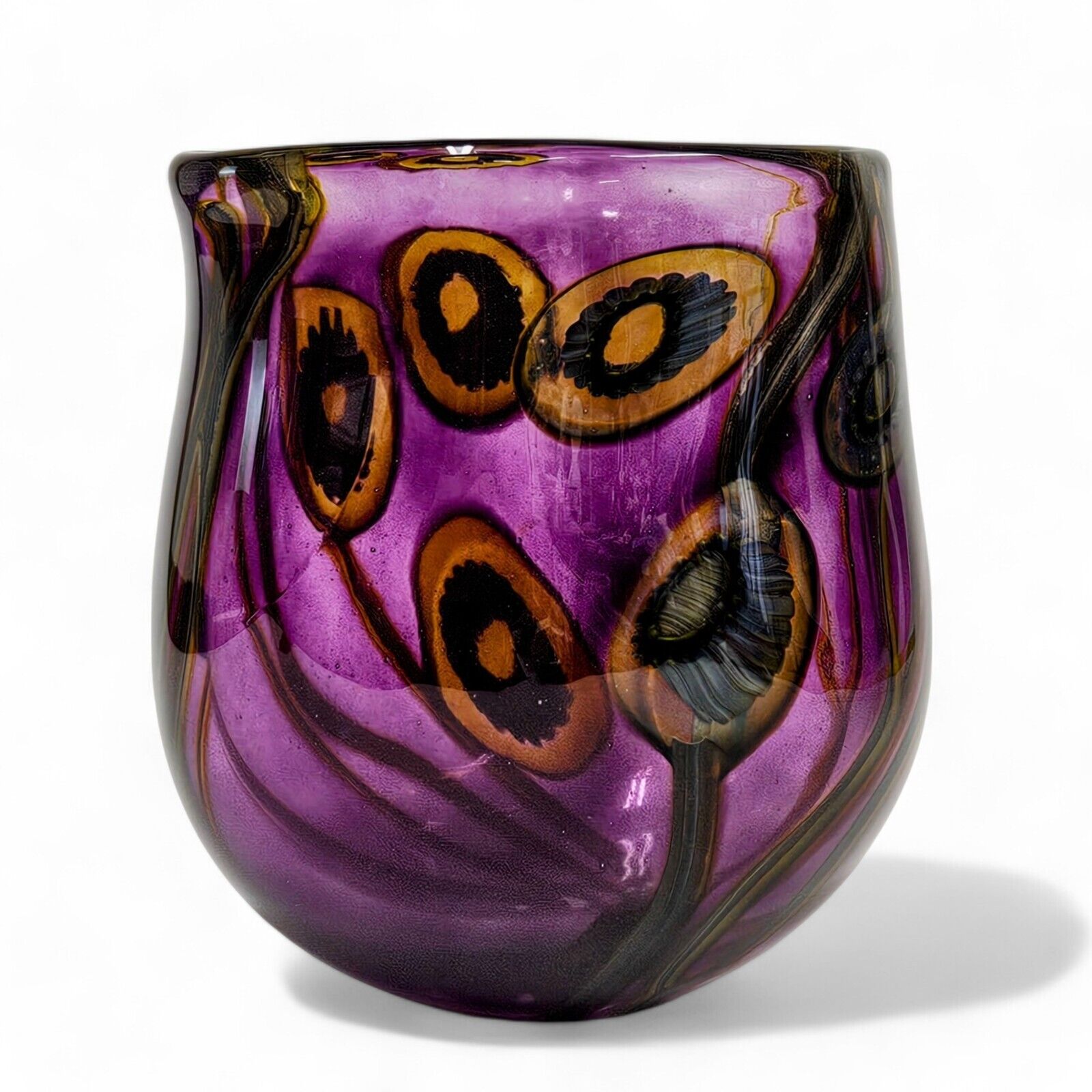 Robert Eickholt Blown Art Glass Vase Signed Dated 2001 | 6 Inch Purple Vase