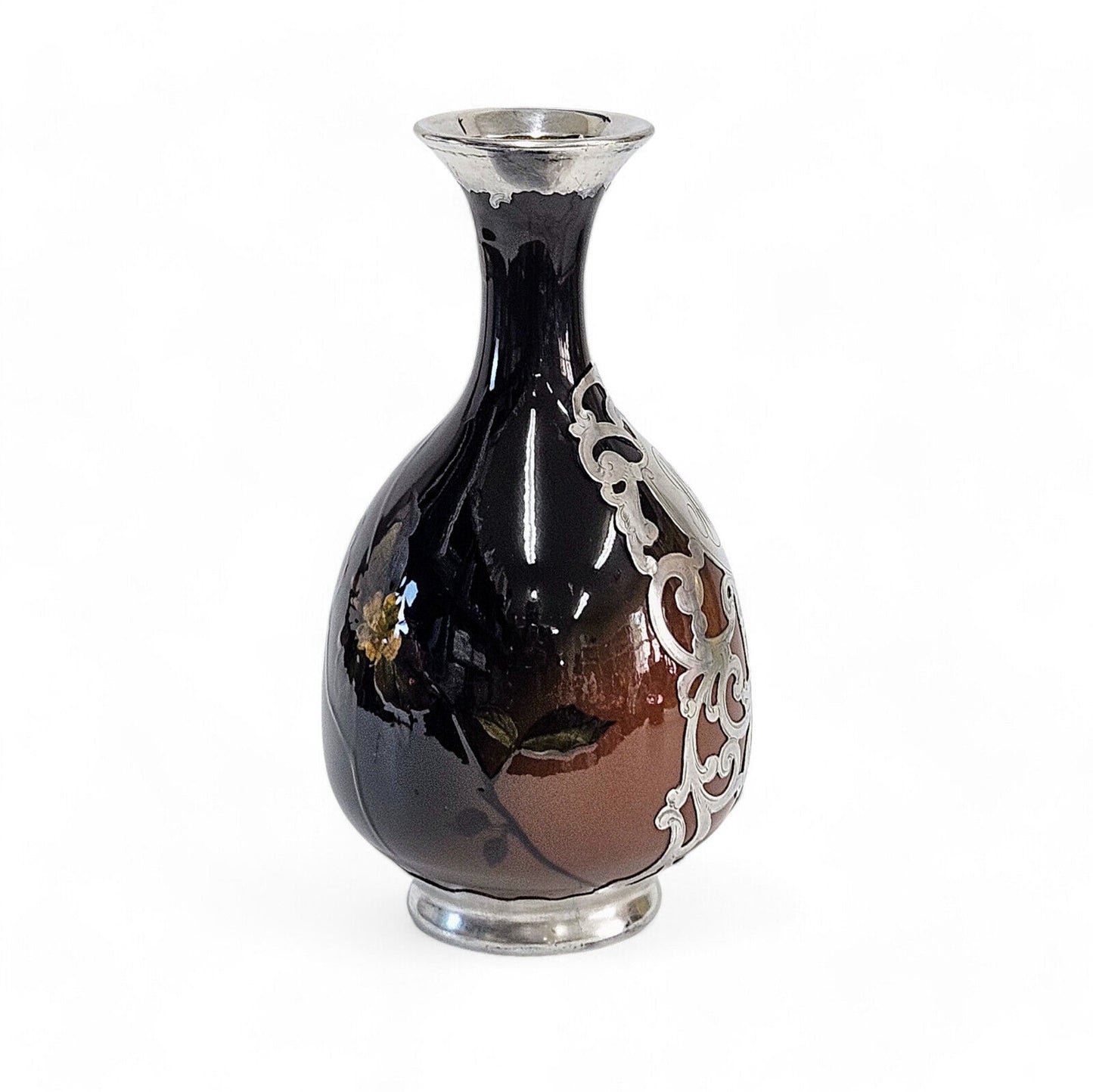 Rookwood Pottery & Gorham Fine Silver Overlay Monogram Vase Late 18th Century