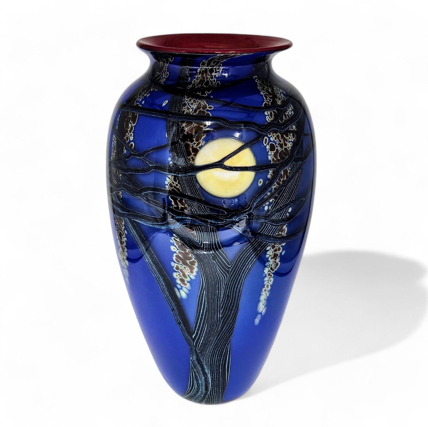 Rick Satava Blue Harvest Moon Art Glass Vase 10 Inches Tall - Signed 1996