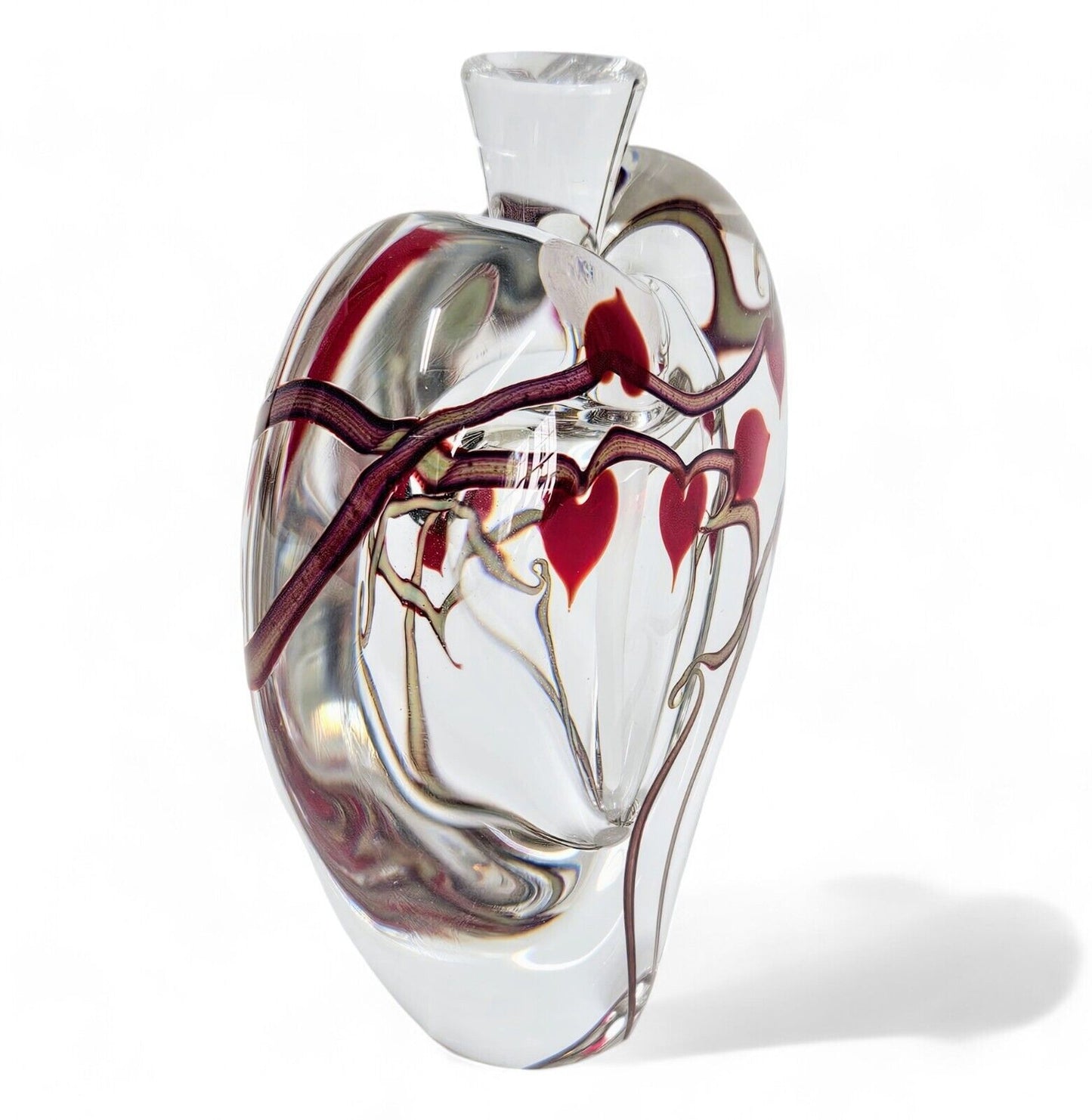 Zellique Art Glass Perfume Bottle Hearts on Vine with Original Box Signed 1997