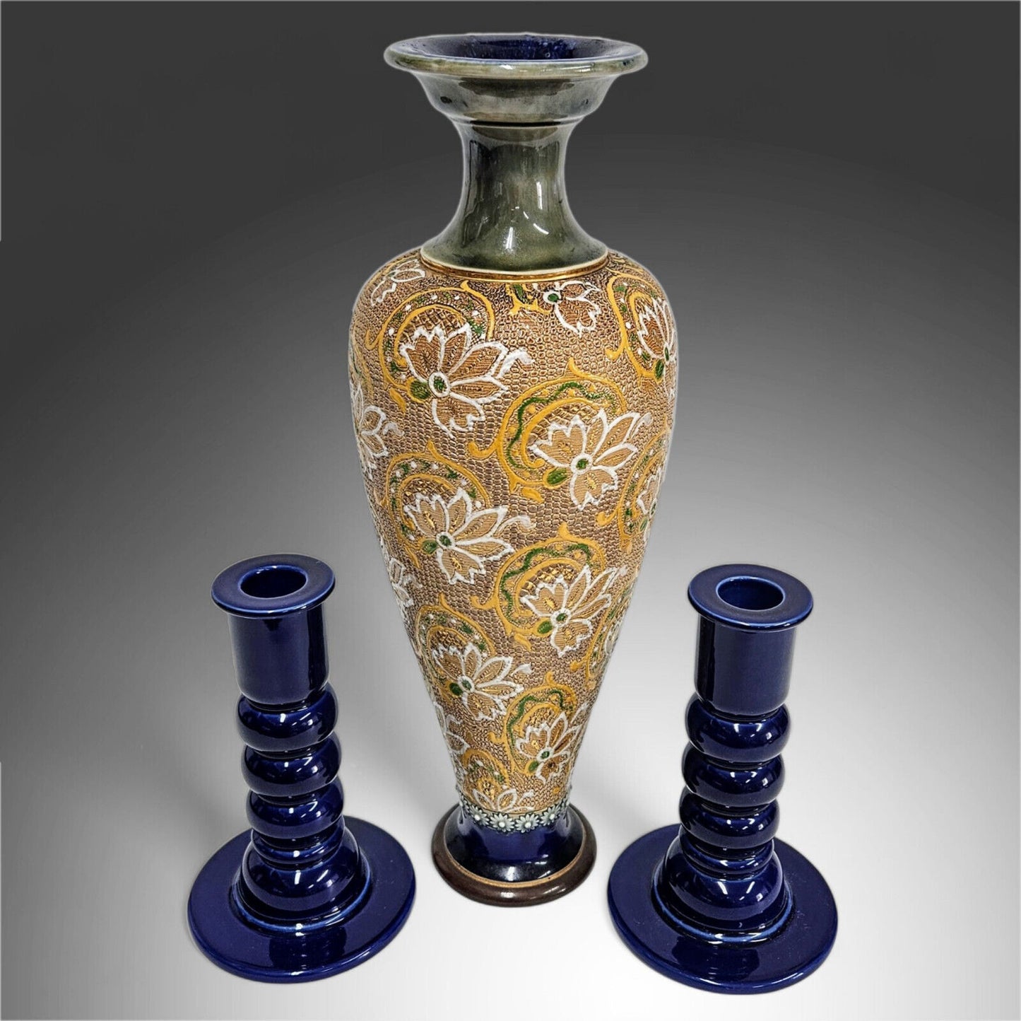 Antique Royal Doulton Slater Vase and Matching Candlesticks | Edwardian