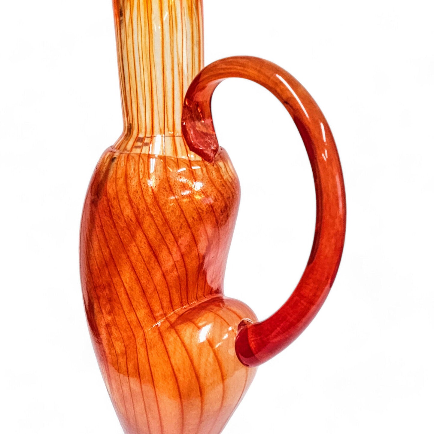 Kjell Engman Kosta Boda Corfu Red Orange Art Glass Pitcher Vase 19.5 Inches 2005