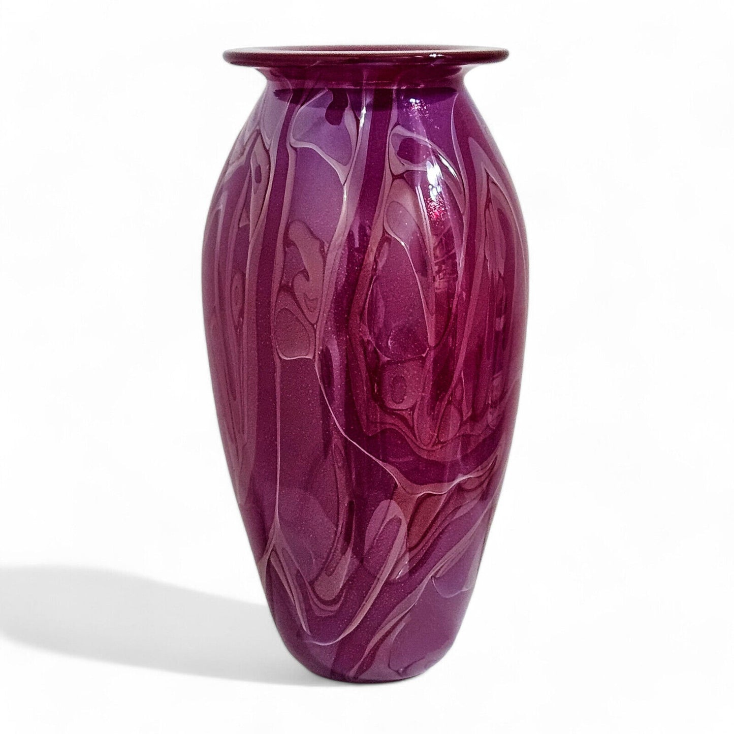 Robert Eickholt Blown Glass Art Vase | Signed 2002 | Magenta Purple | 11" Tall