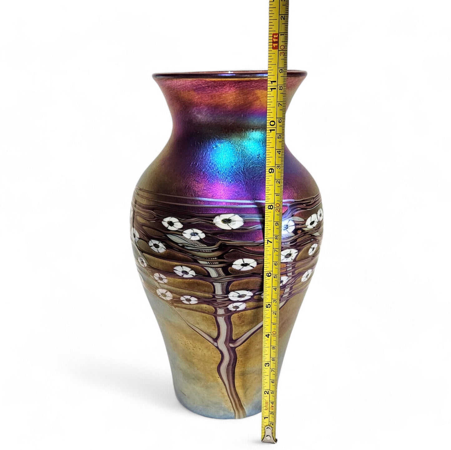 Blown Glass Art Large Vase | Zellique Studio Art Glass Iridescent Blossoms