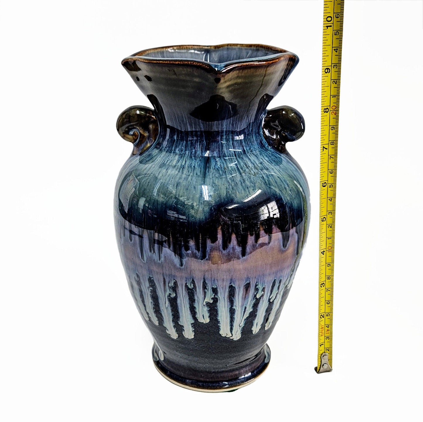 Bill Campbell Pottery Vase in Blues and Purple Drip Glaze | 9.5 Inches Tall