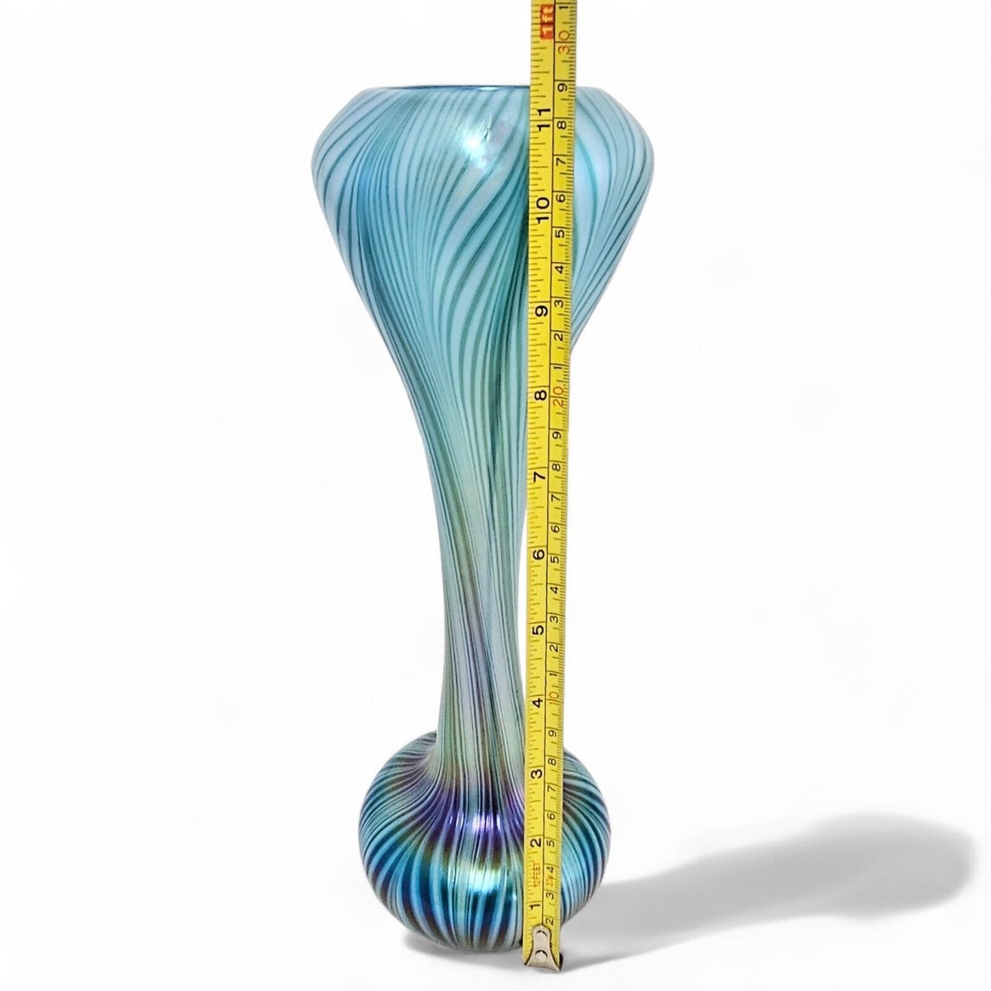 Charles Lotton Blown Glass Art Vase in Blue Pulled Feather | Signed Dated 2009