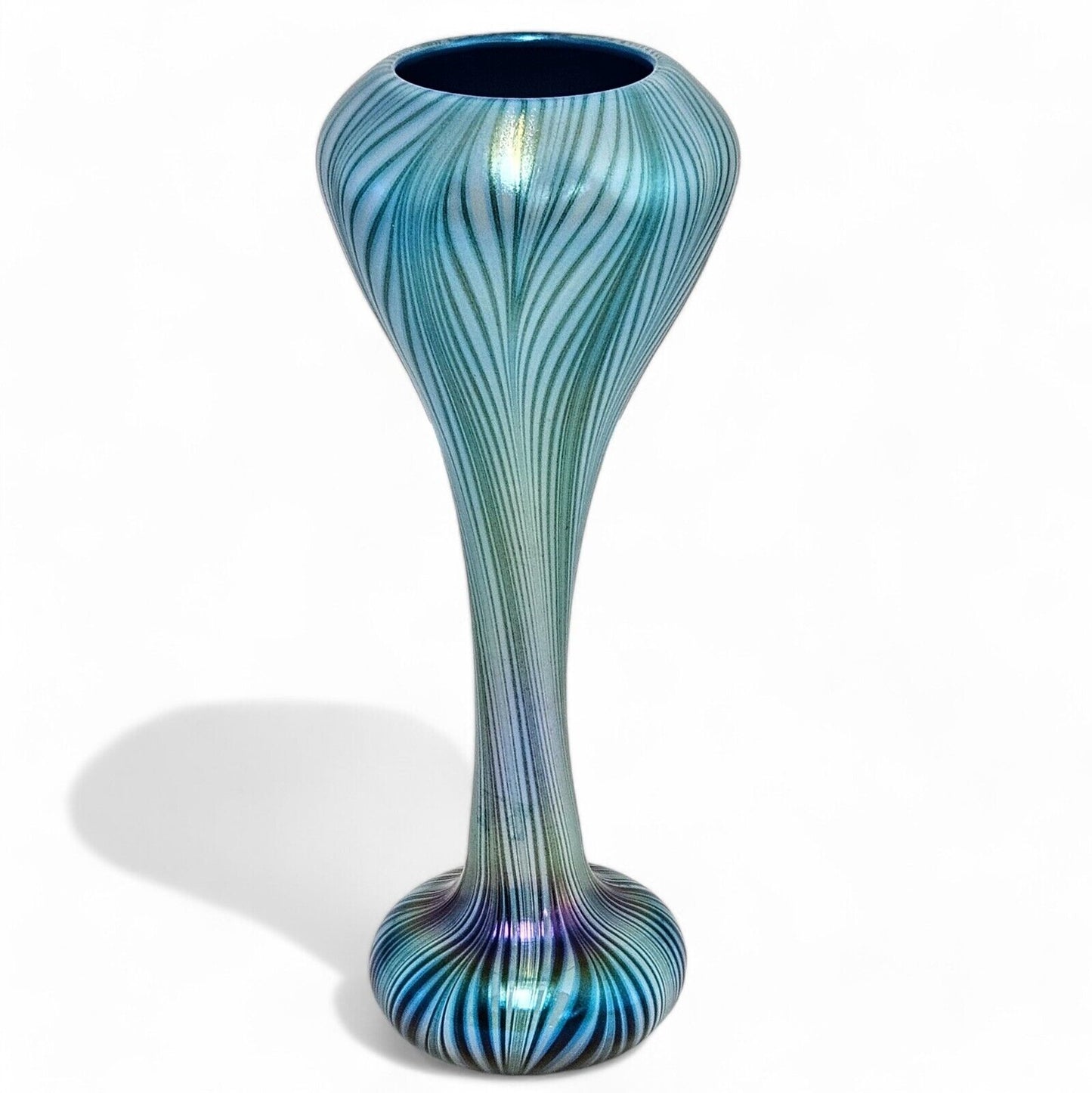 Charles Lotton Blown Glass Art Vase in Blue Pulled Feather | Signed Dated 2009