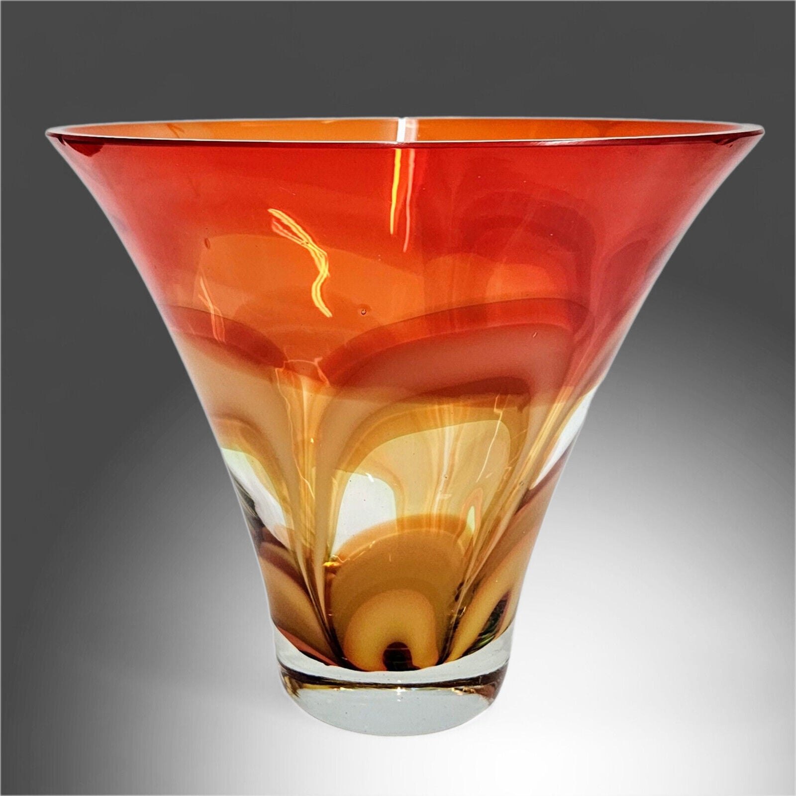 Waterford Evolution Art Glass Crystal Flared Vase in Red Amber 8.75 x 9.75 Wide