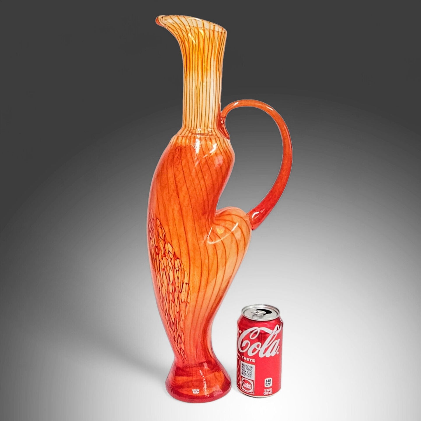 Kjell Engman Kosta Boda Corfu Red Orange Art Glass Pitcher Vase 19.5 Inches 2005