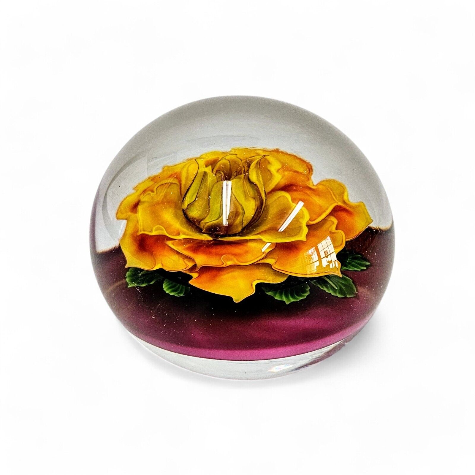 Daniel Salazar / Lundberg Gold Rose Lampwork Paperweight - Signed & Dated 1994