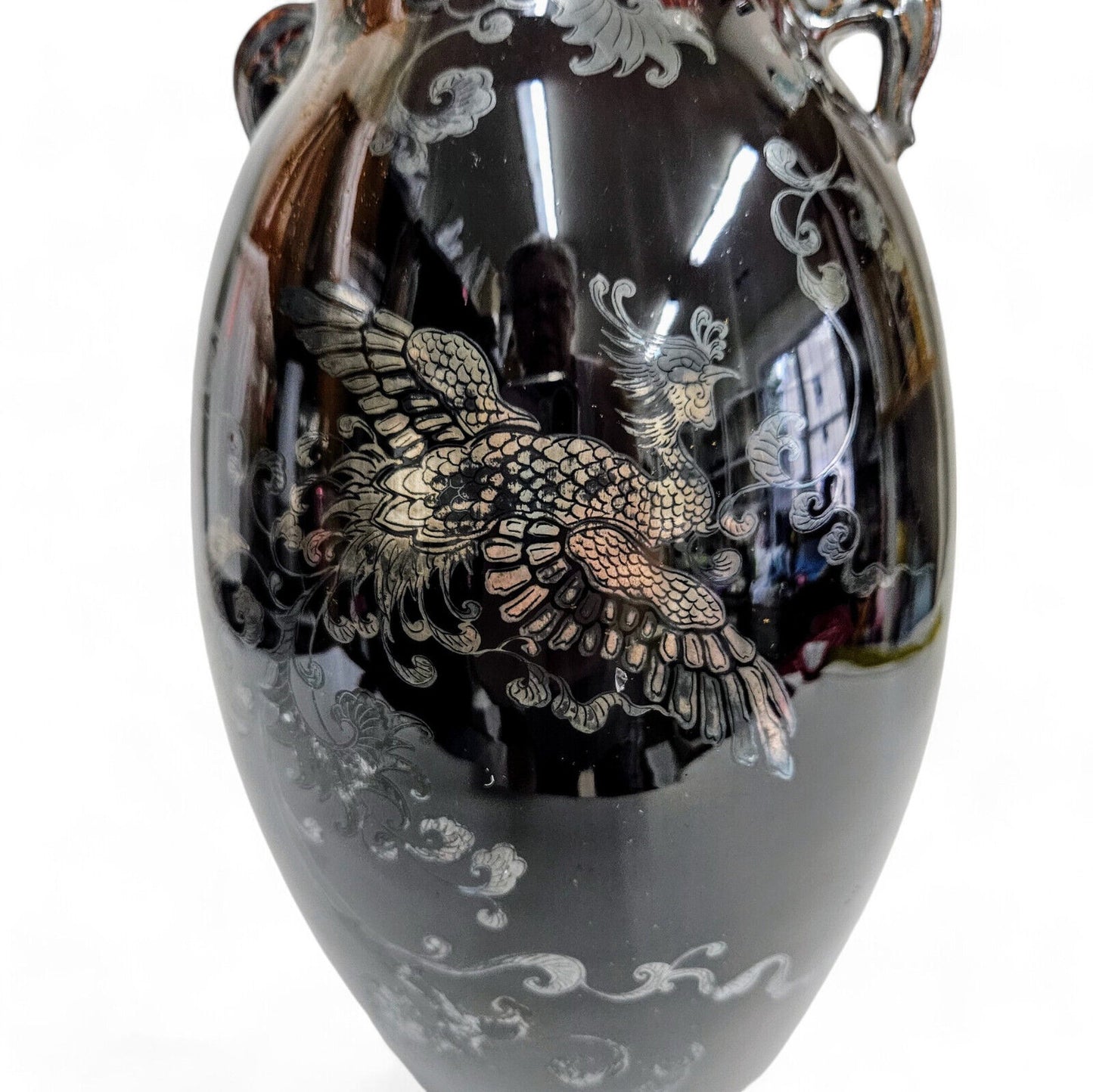 Antique Meiji Japanese Flambe Vase with Silver Overlay | Dagon Phoenix Design