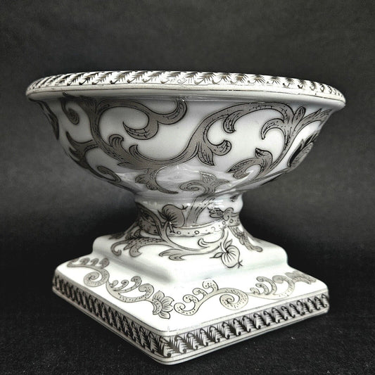 Vintage Silver Anniversary Footed Bowl | Ceramic White with Silver Overlay