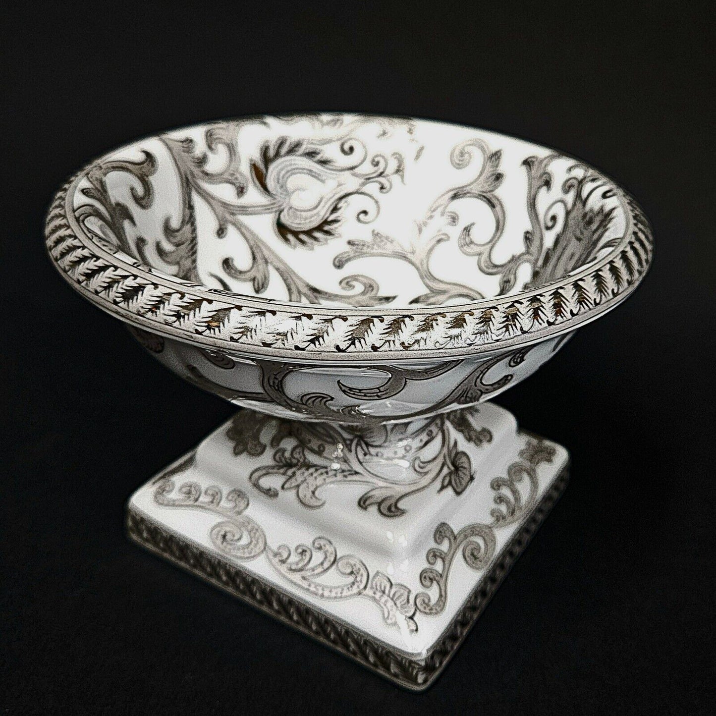 Vintage Silver Anniversary Footed Bowl | Ceramic White with Silver Overlay