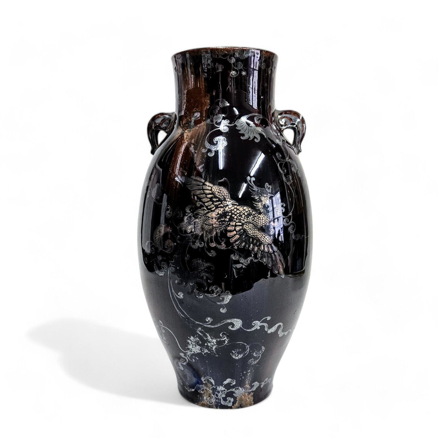 Antique Meiji Japanese Flambe Vase with Silver Overlay | Dagon Phoenix Design