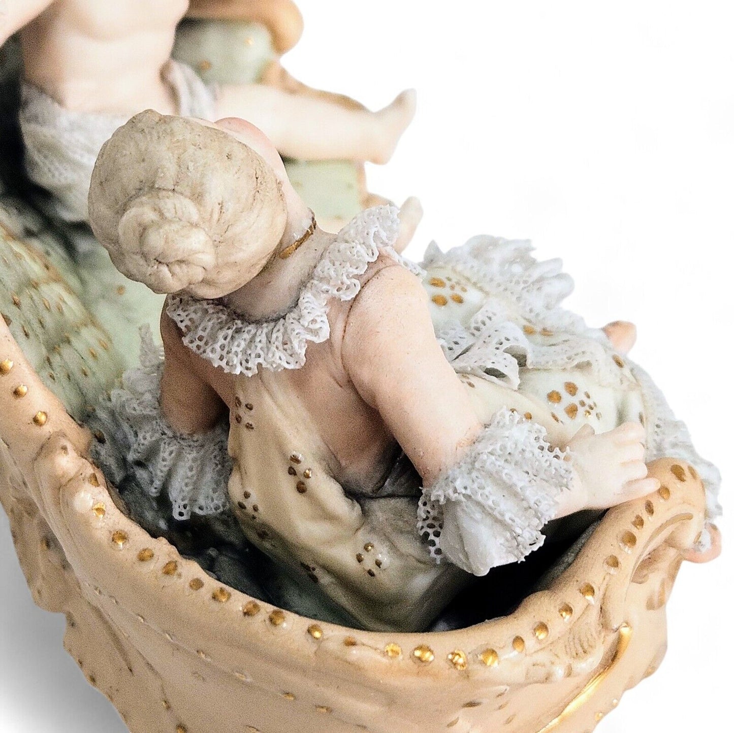 Antique Meissen Porcelain Woman with Cherub on Sofa Figurine