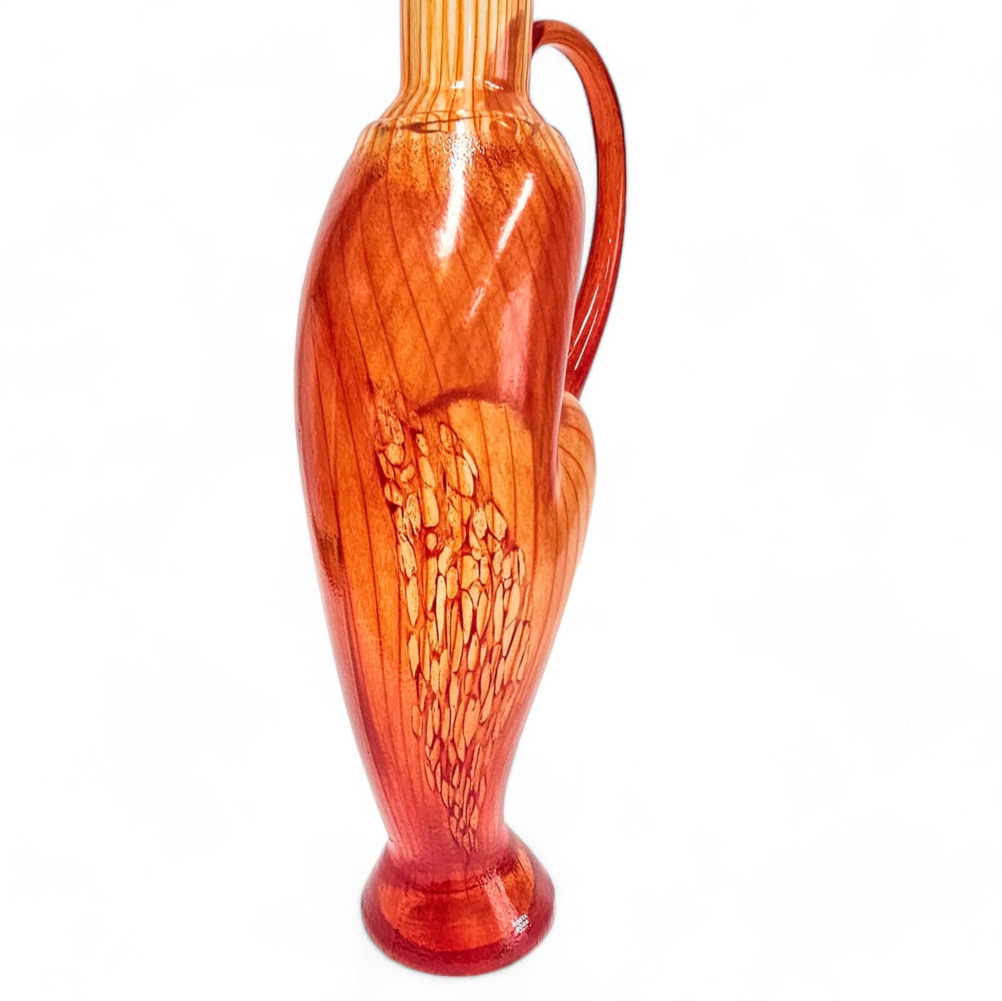 Kjell Engman Kosta Boda Corfu Red Orange Art Glass Pitcher Vase 19.5 Inches 2005